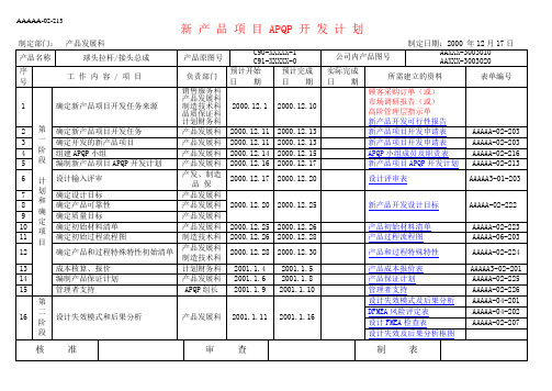 新产品项目APQP开发计划培训资料(doc 78页)