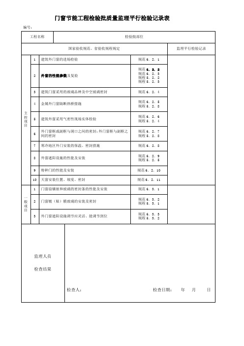 门窗节能工程检验批质量监理平行检验记录表