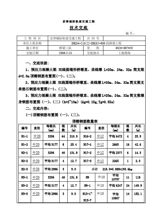 桥墩墩身钢筋技术交底