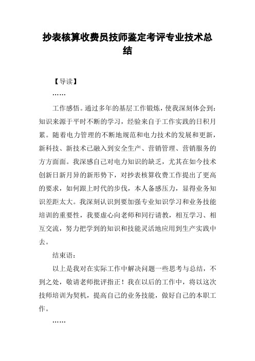 抄表核算收费员技师鉴定考评专业技术总结