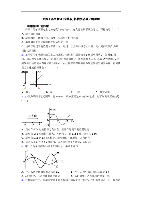 选修1高中物理(完整版)机械振动单元测试题