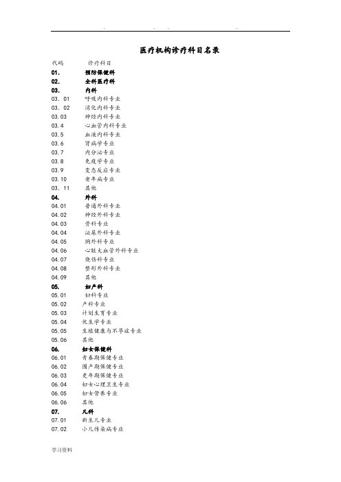 卫生部医疗机构诊疗科目名录