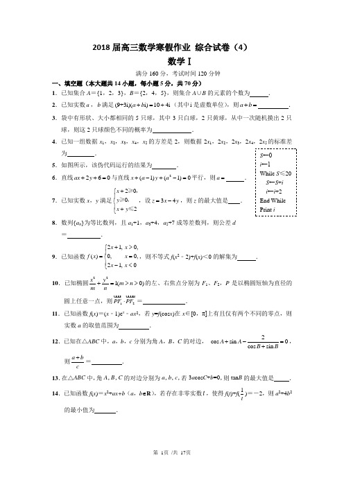 2018届高三数学寒假作业 综合试卷(4)(含详细答案)