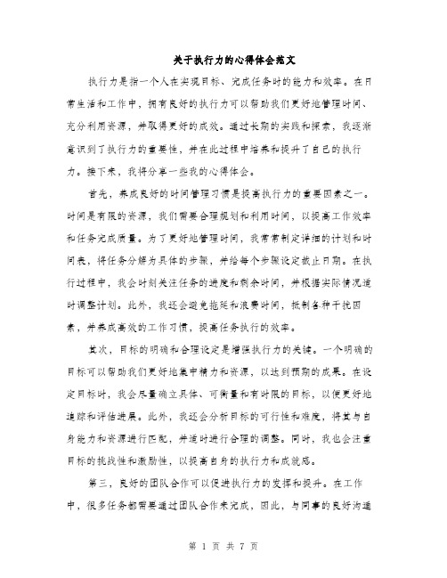 关于执行力的心得体会范文