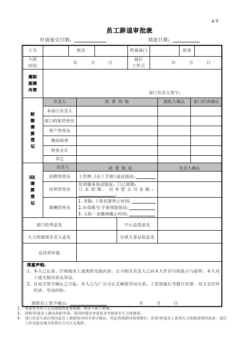 员工辞退审批表