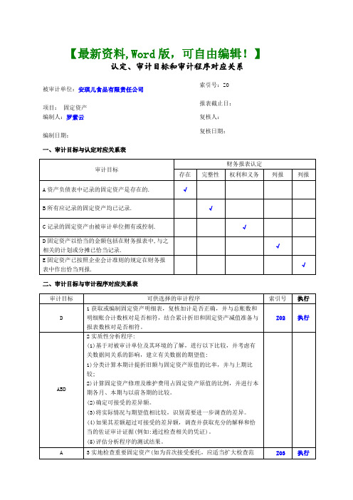 《注册会计师审计综合实训》十 固定资产实质性测试底稿课件【word版】- 0页