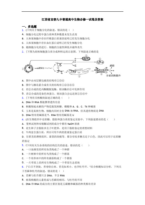 江西省宜春九中普通高中生物必修一试卷及答案