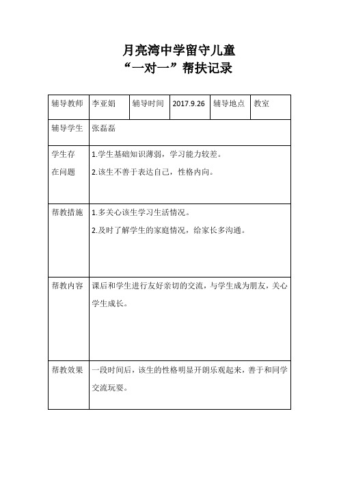 12名留守儿童“一对一”帮扶活动记录