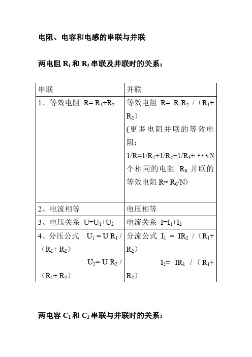 电阻电容电感的串联与并联