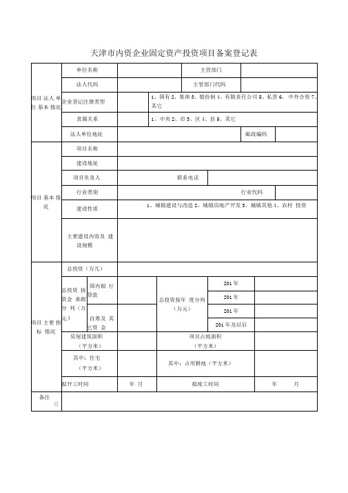 天津市内资企业固定资产投资项目备案登记表