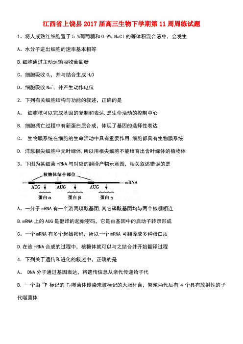 江西省上饶县高三生物下学期第11周周练试题