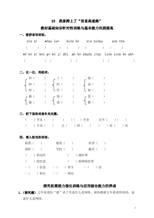 部编人教版小学三年级语文下册同步练习：23我家跨上了“信息高速路