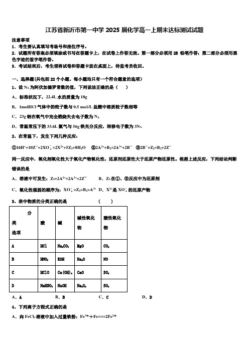 江苏省新沂市第一中学2025届化学高一上期末达标测试试题含解析