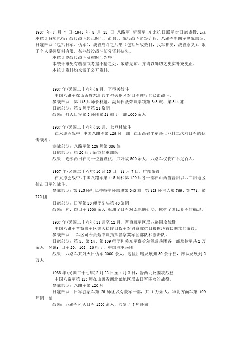 1937年7月7日-1945年8月15日 八路军 新四军 东北抗日联军对日寇战役