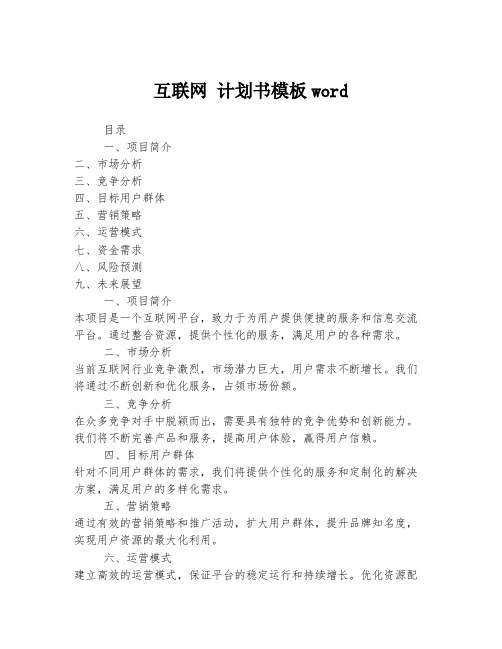 互联网 计划书模板word