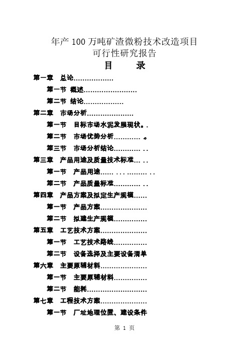 年产00万吨矿渣微粉技术改造项目可行研究报告报批word精品文档38页