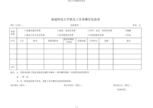 教职工劳务酬金发放表