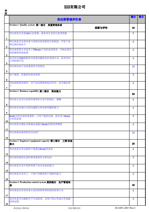 供应商管理评价表