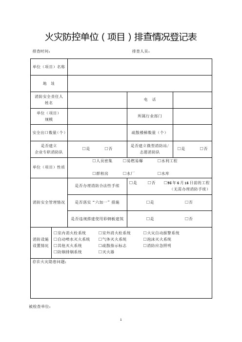 火灾防控单位(项目)排查情况登记表