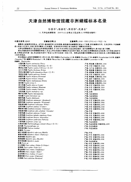 天津自然博物馆馆藏非洲蝴蝶标本名录