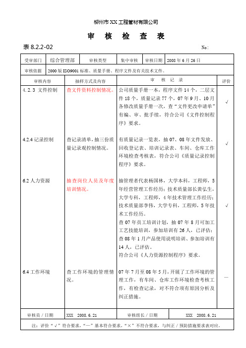 QSM08审核检查表