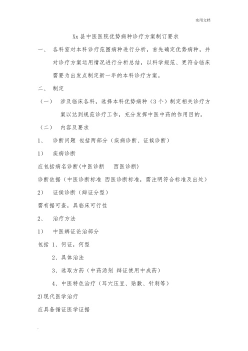 中医医院优势病种诊疗方案制订要求
