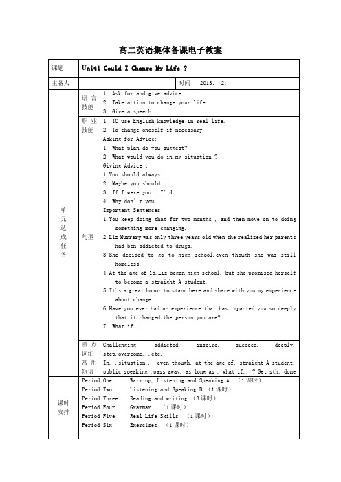 高二英语下凤凰职教集体备课电子教案 unit 1