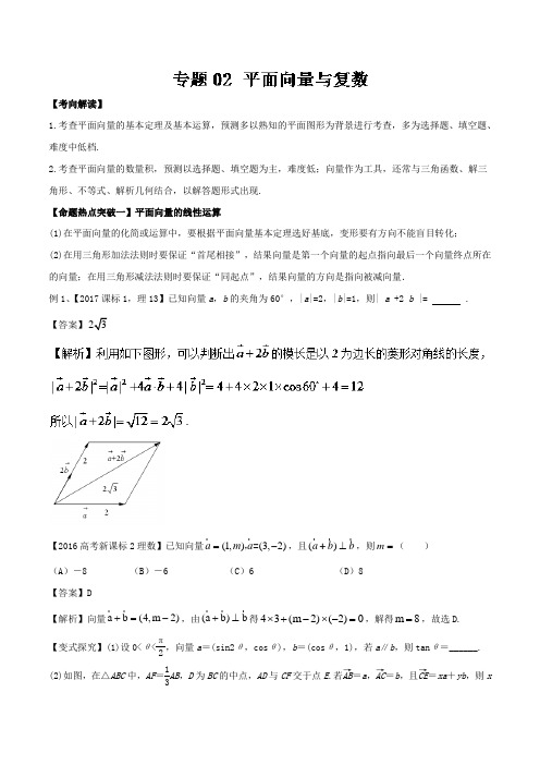 专题02 平面向量与复数命题猜想-2018年高考数学理命题