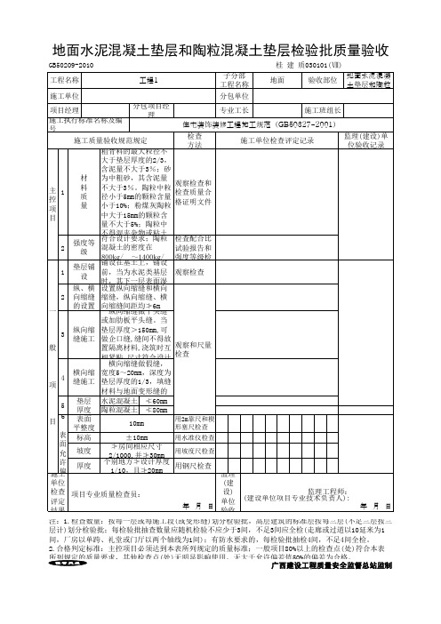 地面水泥混凝土垫层和陶粒混凝土垫层检验批质量验收记录(模板)