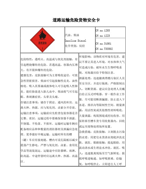 道路运输危险货物安全卡