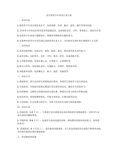 羽毛球青少年培训计划方案