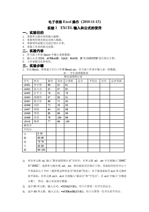 计算机作业电子表格Excel操作