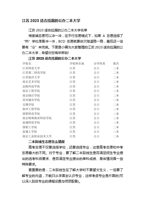 江苏2023适合捡漏的公办二本大学