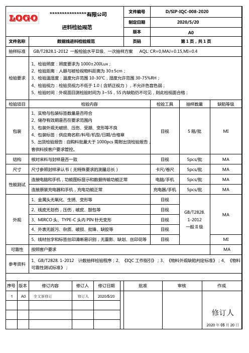 数据线进料检验规范