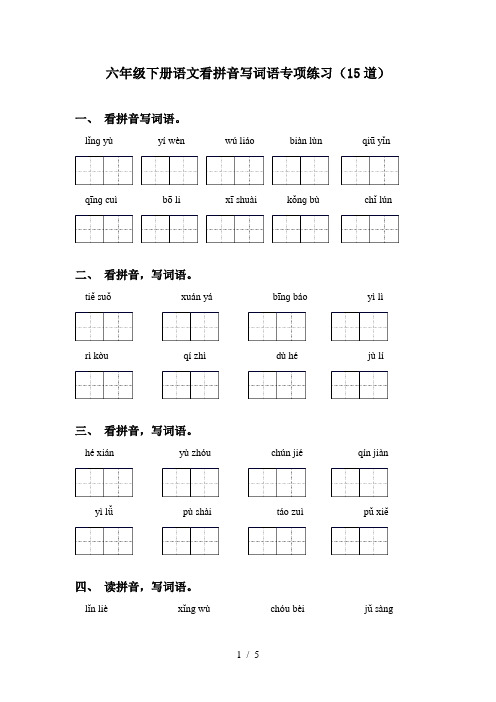 六年级下册语文看拼音写词语专项练习(15道)