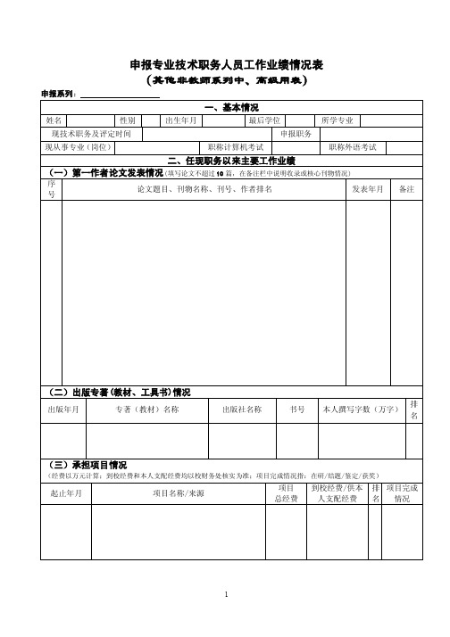 申报专业技术职务人员工作业绩情况表