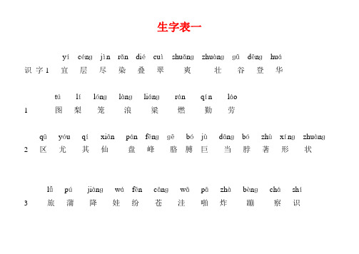 二年级语文生字表带拼音