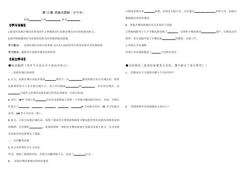 (统编)八年级历史下册第12课 民族大团结(导学案)