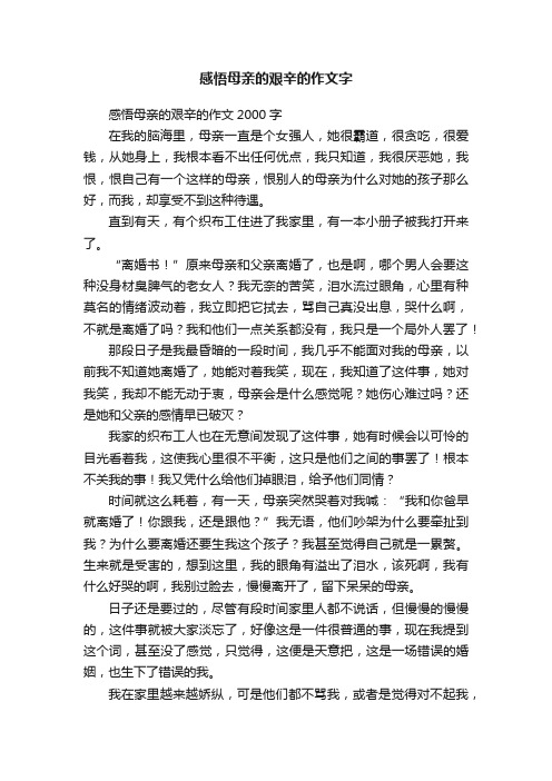 感悟母亲的艰辛的作文2000字