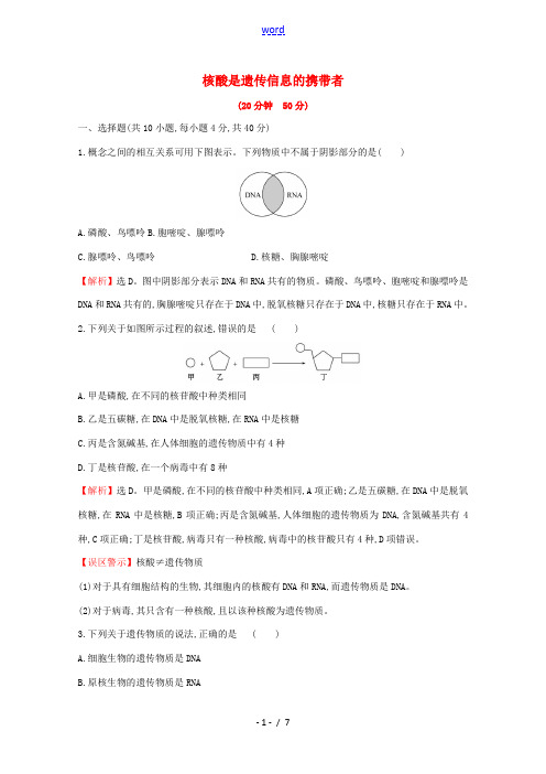 高中生物 2.5 核酸是遗传信息的携带者测试(含解析)新人教版高一必修1生物试题