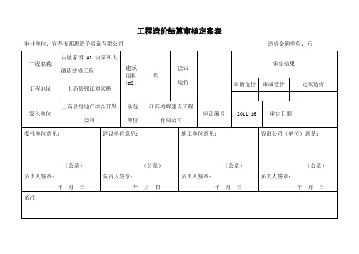 工程造价结算审核定案表