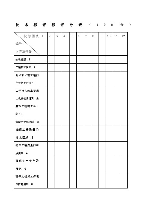 技术标评标评分表