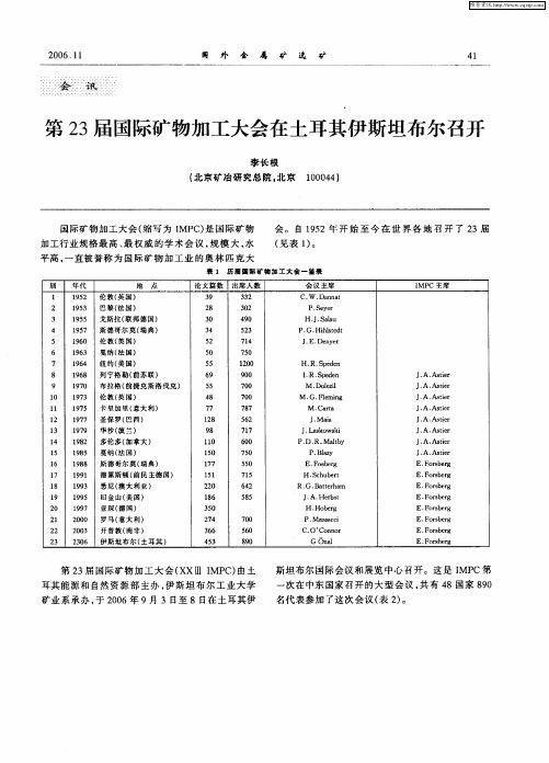 第23届国际矿物加工大会在土耳其伊斯坦布尔召开