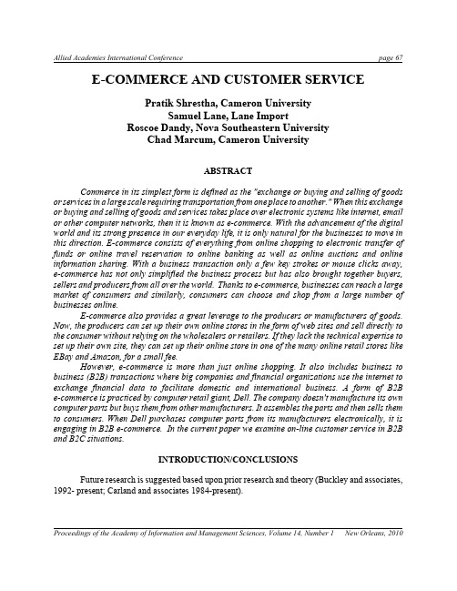 E-COMMERCE AND CUSTOMER SERVICE