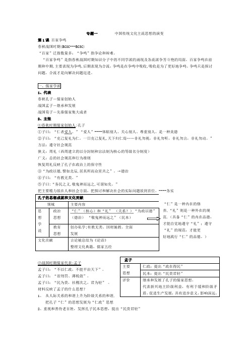 高一历史必修三第一课百家争鸣