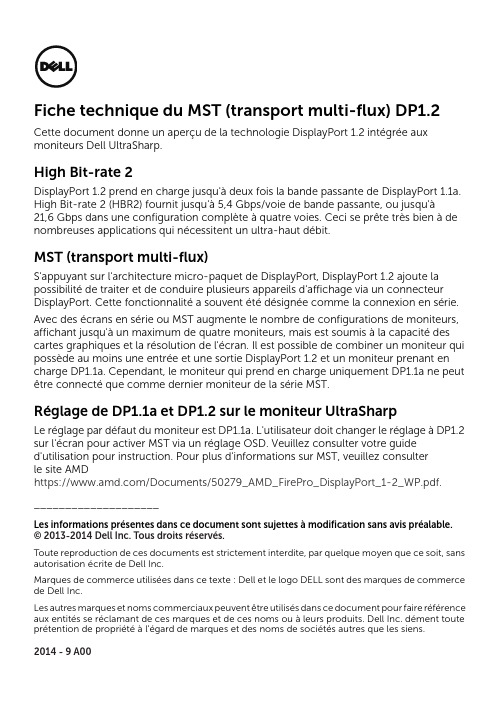 戴尔显示器DP1.2技术规格说明书