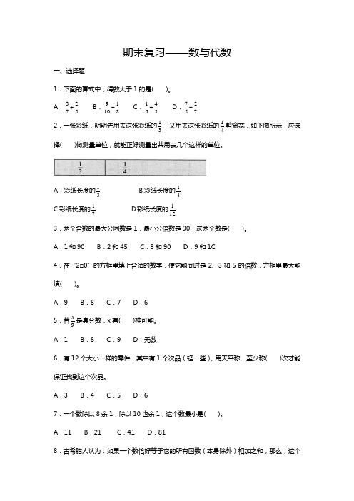 人教版五年级下册数学 期末复习 数与代数(含答案)