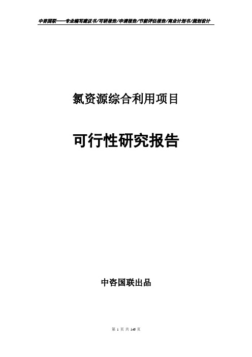 氯资源综合利用项目可行性研究报告申请报告编制