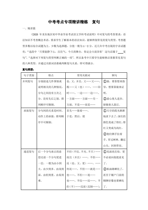 中考考点专项精讲精练  复句