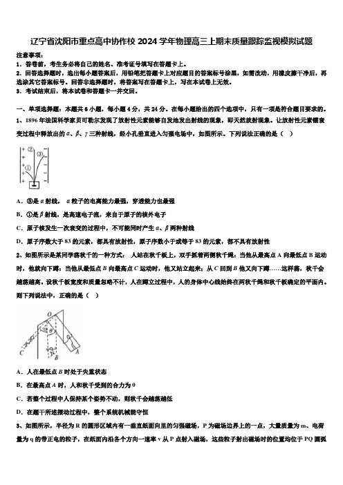 辽宁省沈阳市重点高中协作校2024学年物理高三上期末质量跟踪监视模拟试题含解析